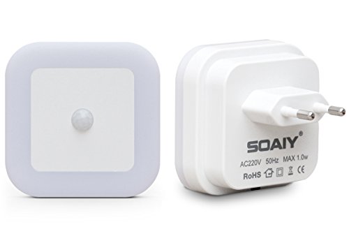 SOAIY 2er-Set LED Nachtlicht mit Bewegungsmelder energiesparend Steckdosenlicht PIR Sensorleuchte Warmweiß Kinderzimmer Flur Treppe von SOAIY