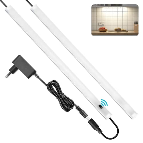 SOAIY 2er Set LED dimmbar Unterbauleuchte 2x40cm 11W 900lm Schrankleuchte Küchenlampe An-/Ausschalten Dimmen per Handbewegung Lichtleiste Memory-Funktion mit 12V Netzteil Montagematerial 4000K von SOAIY