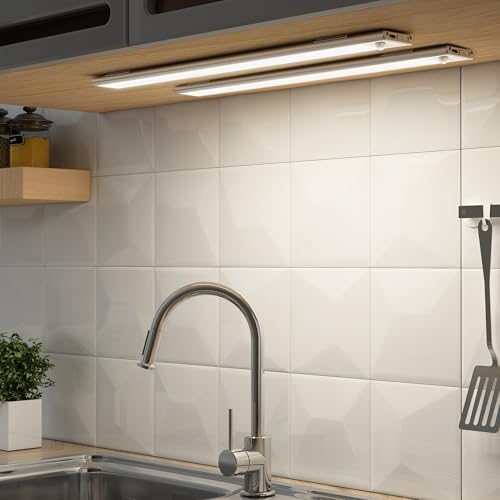 SOAIY 2er Set LED dimmbare Unterbauleuchte 40CM Küche Lampe 3000mAh wiederaufladbar Schrankbeleuchtung mit Bewegungsmelder 3 Lichtfarbe magnetische Lichtleiste für Küchenschrank Kleiderschrank Bad von SOAIY