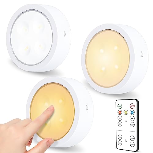 SOAIY 3er-Set LED Spot Batteriebetrieben dimmbar Unterbauleuchte Küche Schrankleuchte Vitrinenbeleuchtung mit Fernbedienung 4 Timer Memory Funktion Touch Lampe Warmweiß/Neutralweiß/Kaltweiß von SOAIY