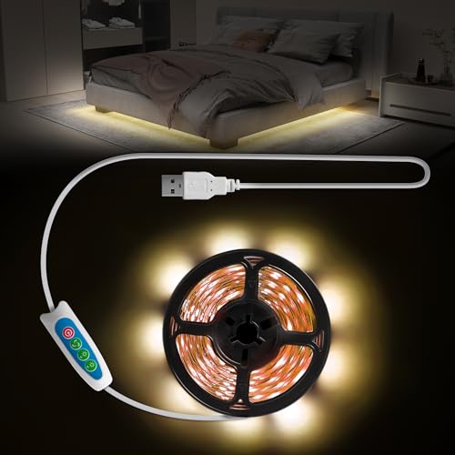 SOAIY 5V USB LED Streifen dimmbar 3M Lichtband Blendfrei Unterbaulicht 2M Zuleitung 3 Lichtfarbe Schranklampe LED Band mit Memoryfunktion Led Strip für Küche TV Fluren Schlafzimmer Schrankbeleuchtung von SOAIY