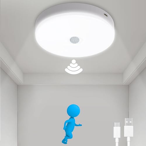 SOAIY LED Deckenlampe mit Bewegungsmelder 7500mAH Akku Deckenleuchte 5000K USB C wiederaufladbar Deckenbeleuchtung kabellose Deckenlampen batteriebetrieben für Flur Küche Balkon Keller Garage Treppe von SOAIY