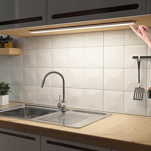 SOAIY LED dimmbar Unterbauleuchte 58CM Küche Lampe 4500mAh wiederaufladbar Akku Schrankbeleuchtung mit Touchsensor Timer 3Farben led leiste magnetische Lichtleiste für Küchenschrank Kleiderschrank von SOAIY