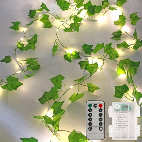 SOAIY Led Efeu Lichterkette 10M warmweiß 100LEDs batteriebetrieben Lichterkette mit Timer Fernbedienung Efeu Girlande Lichterkette Innen Deko für Kinderzimmer Schlafzimmer Garten Balkon Terrasse SOAIY Led Efeu Lichterkette 10M warmweiß 100LEDs batteriebetrieben Lichterkette mit Timer Fernbedienung Efeu Girlande Lichterkette Innen Deko für Kinderzimmer Schlafzimmer Garten Balkon Terrasse von SOAIY