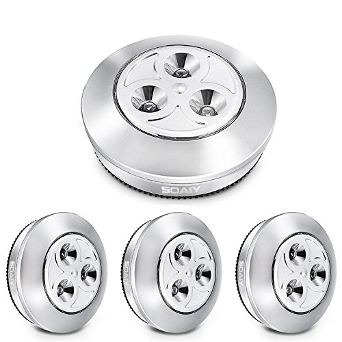 SOAIY 4er-Set Stick&Push LED Touch Lampe Nachtlicht Küche Leuchte Batteriebetrieben Unterbauleuchte selbstklebend Druckleuchte Schranklampe für Kleiderschrank Küchenschrank Vitrine Kaltweiß Silber von SOAIY