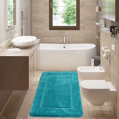 SOANNY 60x150cm Badezimmerteppich, hochflor weiche Badematte Dicke Mikrofaser rutschfeste Badvorleger, waschbar saugfähig Badteppich Türmatte für Dusche Badezimmer Schlafzimmer, und Küche, Türkis von SOANNY