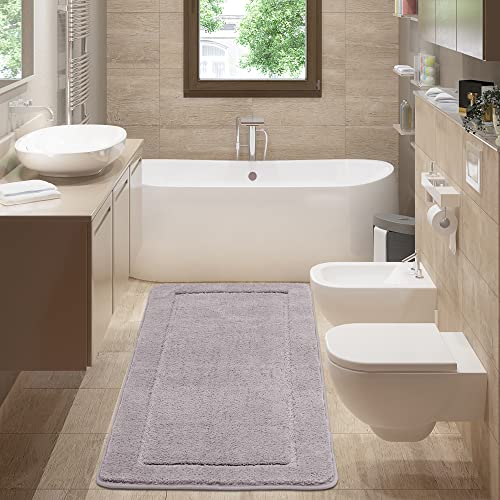 SOANNY 60x150cm Badezimmerteppich, hochflor weiche Badematte Dicke Mikrofaser rutschfeste Badvorleger, waschbar saugfähig Badteppich Türmatte für Dusche Badezimmer Schlafzimmer, und Küche, Grau von SOANNY