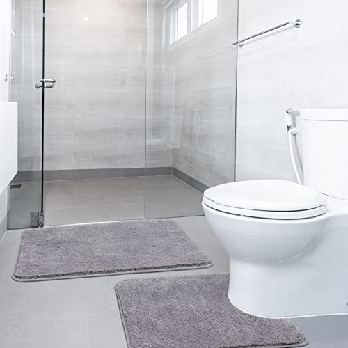 SOANNY Badematte 2er Set, Luxus Dicke weiche Badezimmerteppich, 50x80cm Badvorleger & 50x50cm Toilette Matte, waschbar Badematten absorbierend Badteppich rutschfeste Badewanne Duschvorleger, Grau von SOANNY