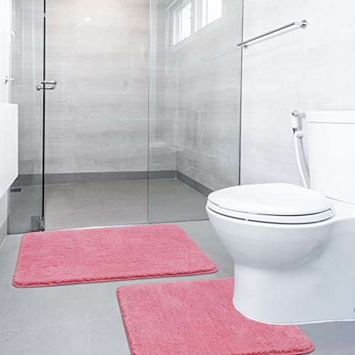 SOANNY Badematte 2er Set, Luxus Dicke weiche Badezimmerteppich, 50x80cm Badvorleger & 50x50cm Toilette Matte, waschbar Badematten absorbierend Badteppich rutschfeste Badewanne Duschvorleger, Rosa von SOANNY