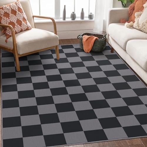 SOANNY Teppich Wohnzimmer Kurzflor, super weich, modernem Karomuster, waschbar & rutschfest, für Wohnzimmer, Schlafzimmer, Kinderzimmer, Esszimmer, Büro, Schwarz-Grau, 160x230 cm SOANNY Teppich Wohnzimmer Kurzflor, super weich, modernem Karomuster, waschbar & rutschfest, für Wohnzimmer, Schlafzimmer, Kinderzimmer, Esszimmer, Büro, Schwarz-Grau, 160x230 cm von SOANNY