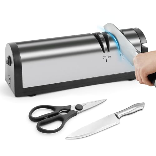 Elektrischer Messerschärfer Edelstahl, Wiederaufladbar Profi Messerschleifer für Messer & Scheren, Elektrischer Messerschärfer mit USB, 2-Stufen-Schleifsystem, Für Küche, Leise & Kompakt von SOARFLY