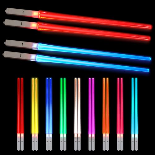 Essstäbchen Lichtschwert Leuchtende Essstäbchen SOARFLY 2Paar LED Essstäbchen mit 9 Farbmodi, Lightsaber Chopsticks BPA Frei Wiederverwendbar, Lichtschwert Chopsticks für Dinnerparty Sushi Party von SOARFLY