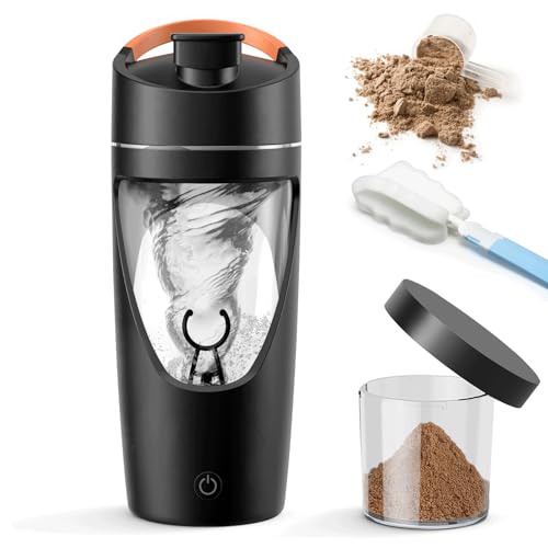 SOARFLY Shaker Elektrisch 700ML Protein Shaker Elektrisch mit Pulverfach, Elektrischer Shaker Eiweiß Shaker für Potein Pulver und Milchshak Shaker Proteinshake Tritan BPA-frei, schwarz von SOARFLY