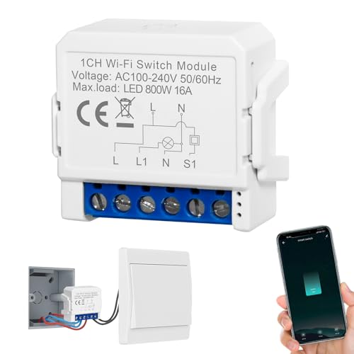 SOARFLY WLAN Smart Life Lichtschalter, WLAN Schalter Smart Life Tuya App, Alexa Lichtschalter Smart Home, Sprachsteuerung/Timer, Mini DIY Smart Switch Relais Modul Kompatibel Alexa, 1-Weg/2-Wege von SOARFLY