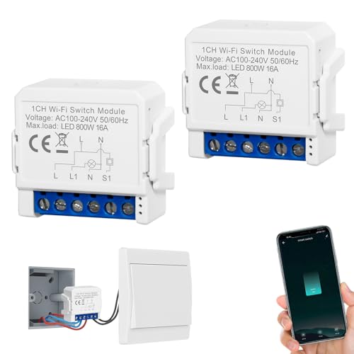 SOARFLY 2PC Smart Lichtschalter Modul, WLAN Schalter Smart Life Tuya App, Alexa Lichtschalter Smart Home, Sprachsteuerung/Timer, Mini DIY Smart Switch Relais Modul Kompatibel Alexa, 1-Weg/2-Wege von SOARFLY