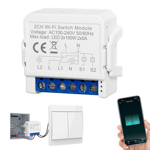 SOARFLY Smart Lichtschalter Modul 2-Weg, WLAN Schalter Smart Life Tuya App, Alexa Lichtschalter Smart Home, Sprachsteuerung/Timer, Mini DIY Smart Switch Relais Modul Kompatibel Alexa von SOARFLY