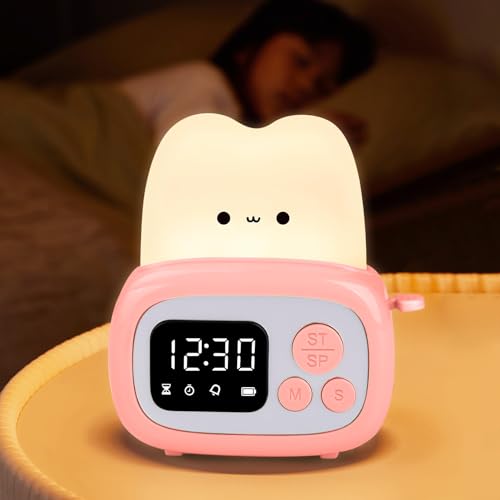 SOARFLY Süßer Wecker Toaster LED Nachtlicht, Cute Lamp Nachtlicht Kinder mit Zeitmanagement Tool, Wecker Digital Kinder für Kinderzimmer Deko, Kinder Lampe Geschenk für Baby Mädchen Jungen(Rosa) von SOARFLY