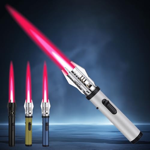 Sturmfeuerzeug Feuerzeug Jetflame, SOARFLY Gas Nachfüllbar Winddicht Jet Feuerzeug, Flambierbrenner Abschließbar für Kamin, Grill, Kerzen, Geschenke für Männer, Silber (Butan Nicht inbegriffen) von SOARFLY