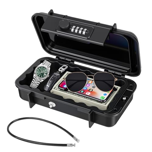 Tragbarer Tresor Strandsafe, Wasserdicht 4 Stelliger Zahlencode mit 6MM Dicker Abnehmbarem Drahtseil, SOARFLY Strandtresor Sicherheitsbox Outdoor, Reisen, am Strand, Camping, Büro, Auto von SOARFLY