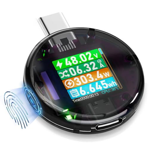 SOARFLY USB C Tester Messgerät 600W PD3.1 Typ-C Multimeter Digital 4–50V 0–13A Farbdisplay Kapazität Strom Spannungsprüfer USB Power Meter Datenspeicher 48V Schnellladen Monitor (Schwarz) von SOARFLY