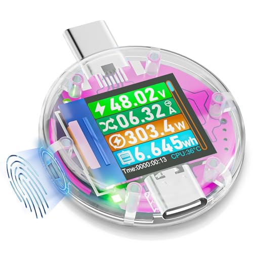 SOARFLY USB C Tester Messgerät 600W PD3.1 Typ-C Multimeter Digital 4–50V 0–13A Farbdisplay Kapazität Strom Spannungsprüfer USB Power Meter Datenspeicher 48V Schnellladen Monitor (Transparent) von SOARFLY