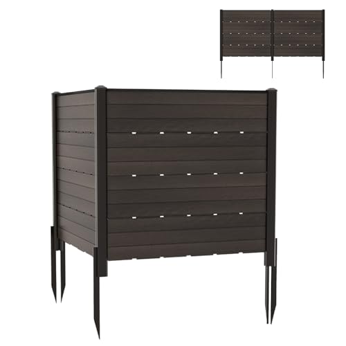 SOARS 2er Sichtschutzzaun, Gartenzaun 120 x 115cm mit Holzmuster, Windschutz zum stecken mit 5 Bodenankern, Zaunelementen dekorativer Zaun für Garten, Terrasse (Braun) von SOARS