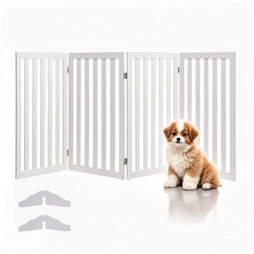 SOARS Absperrgitter Hund, faltbar & freistehend Hundegitter, Schutzgitter für Tür & Treppe, Türschutzgitter Treppengitter für kleine & mittlere Haustiere, Weiß (203 x 89cm) von SOARS