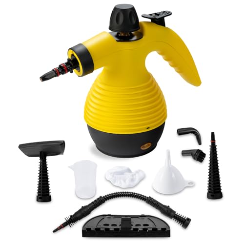 SOARS Dampfreiniger Handgerät mit 9 Zubehör, Dampfdruck: 3 bar, Max. 135 ℃, Aufheizzeit: 3-5min., Leistung: 1050W, Wassertank: 350 ml, Handdampfreiniger für Teppiche, Boden, Fenster von SOARS