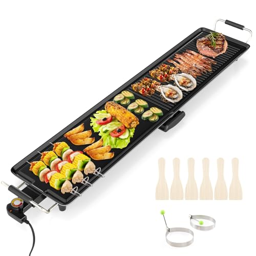 SOARS Elektrischer Grillplatte XXL, 1800 W, Elektrogrill mit integriertem Thermostat, Antihaftbeschichtung, 4 einstellbare Temperaturen, für 10-12 Personen (flache Oberfläche + gerippte Oberfläche von SOARS