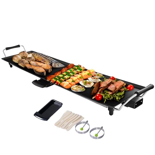 SOARS Elektrogrill 1800W, Teppanyaki Grillplatte 90 x 23cm, Tischgrill mit Antihaftbeschichtung, 5-stufig einstellbare Temperatur, inkl. 6 kleinem Pfannenwander & 2 Antihaftringen von SOARS
