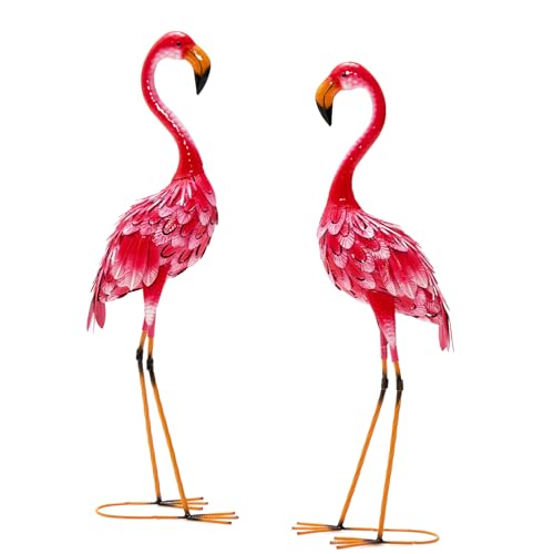 SOARS Gartenstatuen 2er Set, Flamingo Deko aus Metall, Gartendeko für draußen, Skulpturen Outdoor, für Zuhause, Terrasse, Hinterhof & Rasen (Flamingo) von SOARS