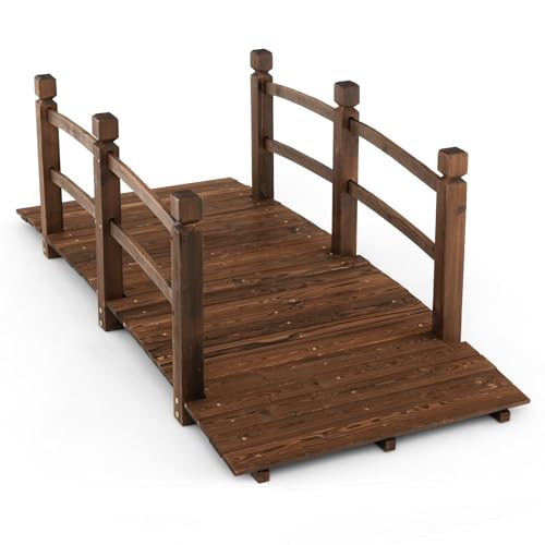 SOARS Holzbrücke mit Geländer, Gartenbrücke aus Fichtenholz, stabile Teichbrücke bis 150 kg belastbar, 171,5 × 75,5 × 58 cm, Zierbrücke begehbar, Dekobrücke für Garten, Teich & Bach von SOARS