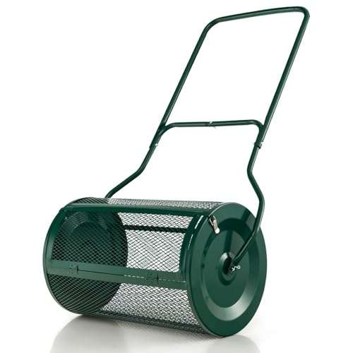 SOARS Kompoststreuer Metall 80 L, Torfstreuer mit U-Griff & Metallgitterkorb, Gartenstreuer mit Seitenverschlüssen, Rasen- und Gartenspreizer, Düngerstreuer für Garten & Rasen (Grün-68 x 41cm) von SOARS