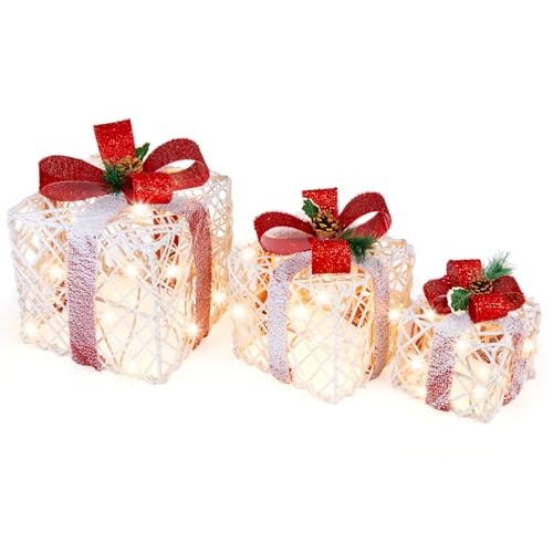 SOARS LED Geschenkbox 3er Set, Beleuchte Weihnachtenbox mit 60 LED & Timer, Weihnachtsdeko mit Schleifen und Tannenzapfen, Deko Beleuchtung unter Weihnachtsbaum, Fenster SOARS LED Geschenkbox 3er Set, Beleuchte Weihnachtenbox mit 60 LED & Timer, Weihnachtsdeko mit Schleifen und Tannenzapfen, Deko Beleuchtung unter Weihnachtsbaum, Fenster von SOARS