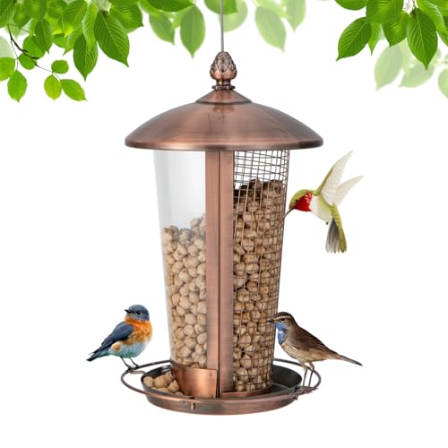 SOARS Vogelfutterspender zum aufhängen, Futtersäule mit Regendach, 2 getrennten Futterplätze, Vogelfutterstation Vogelhaus Vogelfuttersilo Futterstelle für Vögel Wetterfest, 16 x 16 x 28 cm von SOARS