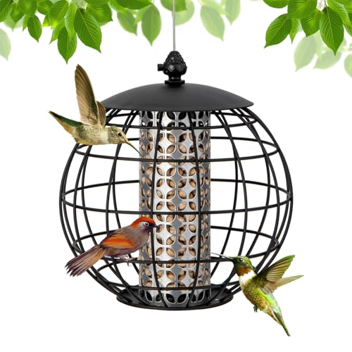 SOARS Vogelfutterspender zum aufhängen, Futtersäule mit Schutzkäfig Metall, Vogelfutterstation Vogelhaus Vogelfuttersilo Futterstelle für Vögel Wetterfest, 21 x 21 x 23 cm von SOARS