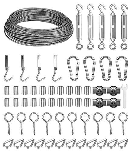 2mm Stahlseil Kit, 30m Drahtseil Edelstahl Spanndraht, Ummantelt Rankhilfe Drahtseil mit ösen Drahtseilklemme, für Kletterpflanzen, String Light Suspension, Wäscheleine Stahlseil von SOBEAU