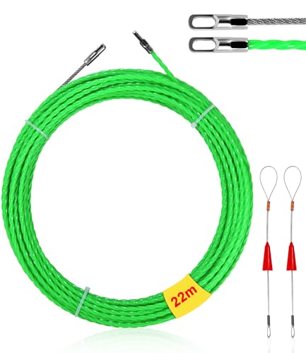 22 m Kabeleinziehhilfe Einziehspirale Zugdraht, Polyester Einziehdraht mit 2 Führungsfeder, Einziehband φ4 mm,Kabelziehhilfe Einzugsfeder Einziehband,Kabeleinziehhilfe Fischband Drahtzieher (Grün) von SOBEAU