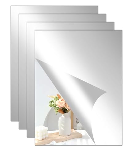 SOBEAU 4 Stück Klebespiegel Selbstklebend, Spiegelfliesen Selbstklebend Spiegel Wandaufkleber,30 * 20 cm Acrylspiegel,A4 Wandspiegel Selbstklebender für Badezimmer Schlafzimmer von SOBEAU