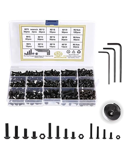 SOBEAU 520 Stk, M3 M4 M5 Schrauben und Muttern Sortiment Set,Schrauben Schwarz,Schrauben Muttern Set,3 Kleine Schraubenschlüssel SOBEAU 520 Stk, M3 M4 M5 Schrauben und Muttern Sortiment Set,Schrauben Schwarz,Schrauben Muttern Set,3 Kleine Schraubenschlüssel von SOBEAU