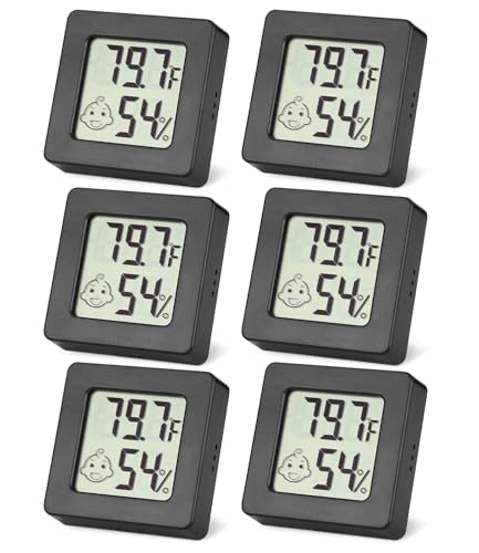 6 Stück Mini Luftfeuchtigkeitsmesser Thermometer, Digital Thermo-Hygrometer Innen, Luftfeuchtigkeit Hygrometer, Zimmerthermometer Hygrometer für Babyzimmer, Weinkeller, Büro, Wohnzimmer，Schwarz von SOBEAU