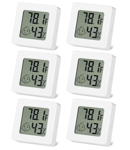 6 Stück Mini Luftfeuchtigkeitsmesser Thermometer, Digital Thermo-Hygrometer Innen, Luftfeuchtigkeit Hygrometer, Zimmerthermometer Hygrometer für Babyzimmer, Weinkeller, Büro, Wohnzimmer,Weiß von SOBEAU