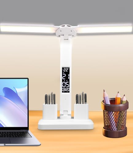 SOBEAU Dual Swing Arm LED Schreibtischlampe,Double Arm Schreibtischlampe mit 3 Farb Touch Control Helligkeitsstufen,Leselampe mit Mit zwei Stifthaltern, Led Tischlampe für Studium von SOBEAU