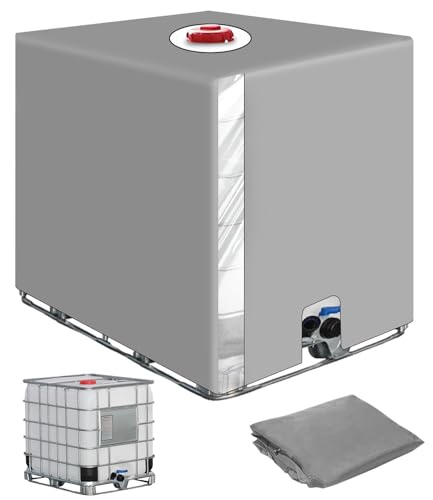 SOBEAU IBC Tank Abdeckung 1000L, IBC Container Zubehör, Wassertank Abdeckplane mit Transparenter Folie, Anti-UV Schutzplane Regenwassertank Abdeckung, IBC Wassertank Abdeckung, Grau von SOBEAU