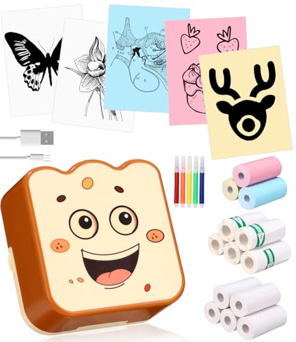 SOBEAU Mini Drucker,Taschendrucker,Mobiler Fotodrucker,Wireless Fotodrucker Thermodrucker mit 13 Rollen Druckerpapie und 5 Buntstifte,Smartphone Bluetooth Drucker für Notizen, Journal von SOBEAU