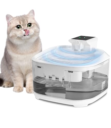 Trinkbrunnen für Katze Kabellos Katzenbrunnen Kabellos,4.5L Trinkbrunnen für Katze mit Bewegungsmelder(<3m, 120º),5000mAh,Transluzenter Körper, leise Pumpe, 4 Filter von SOBEAU