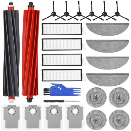 SOBEAU 26 Stück Zubehörset für Roborock S8 Maxv Ultra, 2 Hauptbürste, 4 Filter, 4 Wischtücher, 4 Seitenwischer, 6 Seitenbürsten, 4 Staubbeutel, Ersatzteile Zubehör für Roborock S8 MaxV Ultra von SOBEAU