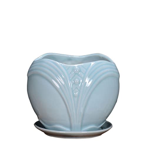 Blumentopf Keramik Blumentopf mit Tablett Blumentopf fleischige Pflanze Topf Blumentopf mit Drainageloch Blumentopf Moderner einfacher Blumentopf (Blau) von SOBOLON
