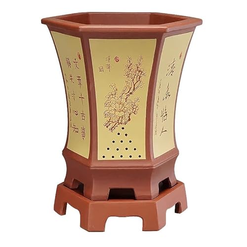 Blumentopf Lila Sand handgefertigt mit Konsole eingraviert klassische sechseckige große Kaliber Orchideentöpfe grüne Pflanze Töpfe Bonsai-Töpfe Moderne einfache Blumentopf von SOBOLON