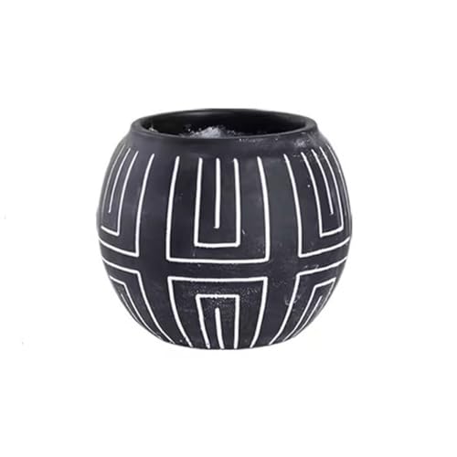 Blumentopf Retro Mode Alten Zement Runde Blumentopf Kreative Schwarze Muster Grüne Pflanze Blumentopf Ornamente Moderne einfache blumentopf(A) von SOBOLON